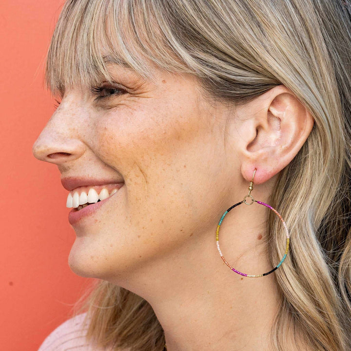 Beaded Hoop Earrings Rainbow