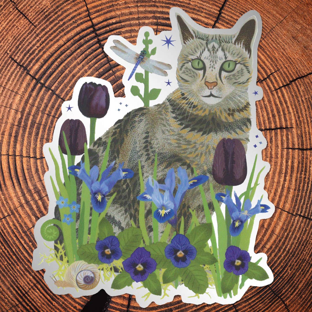 Tabby Cat & Dragonfly Sticker