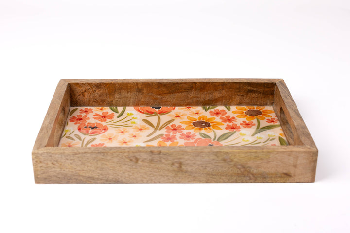 Sunny Poppies Mango Wood Tray