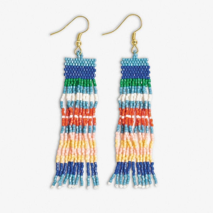Billie Stripes Beaded Fringe Earrings St. Tropez
