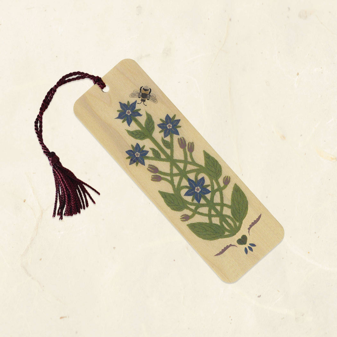 Borage and Bee Wood Bookmark