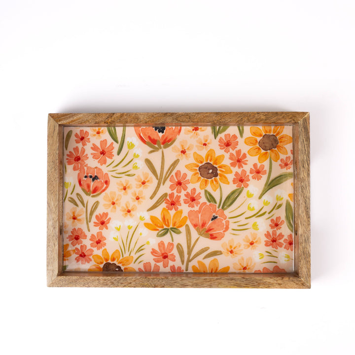 Sunny Poppies Mango Wood Tray