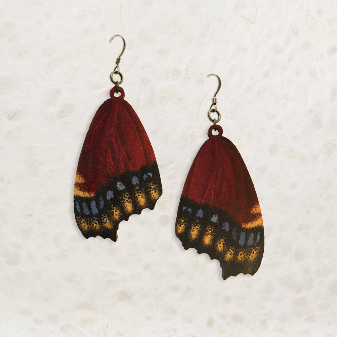Mourning Cloak Butterfly Wood Earrings