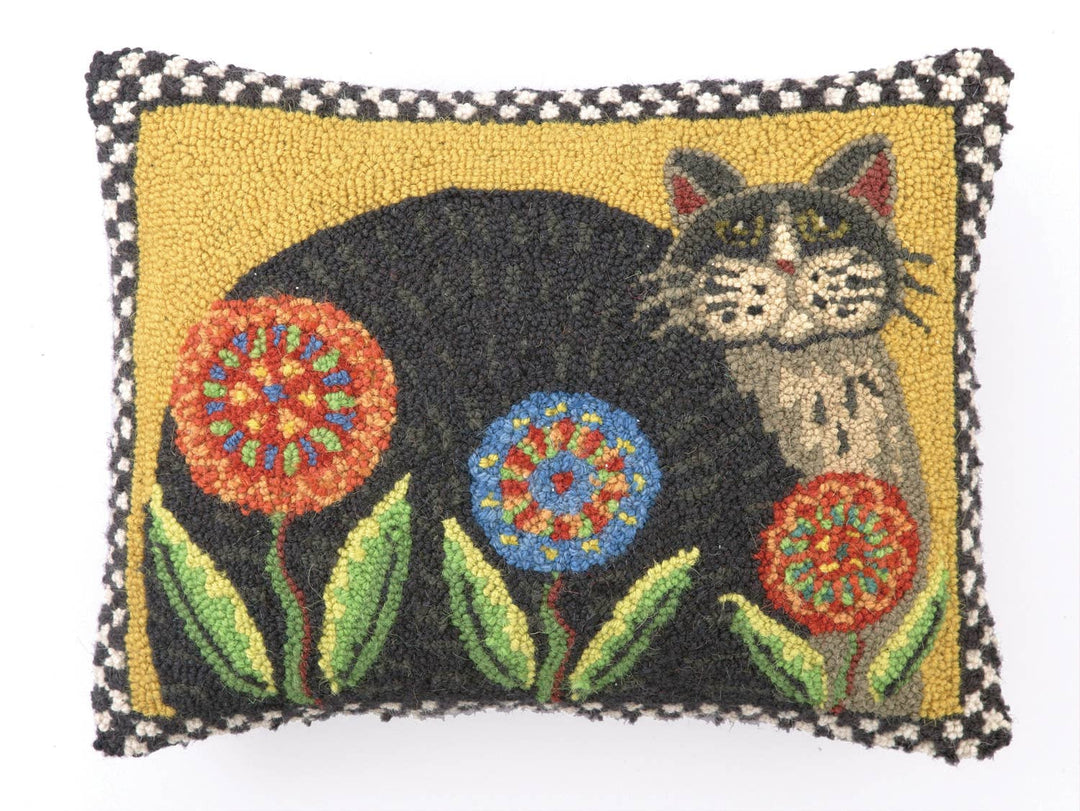 Penny Flower Cat Wool Hooked Pillow