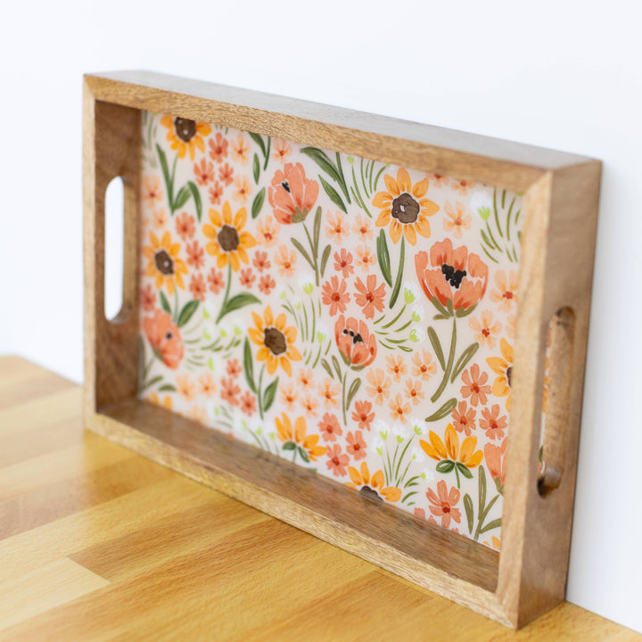 Sunny Poppies Mango Wood Tray