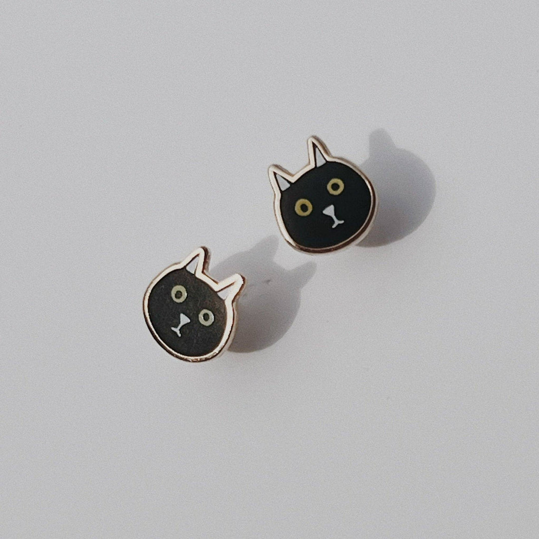 Black Cat Enamel Stud Earrings