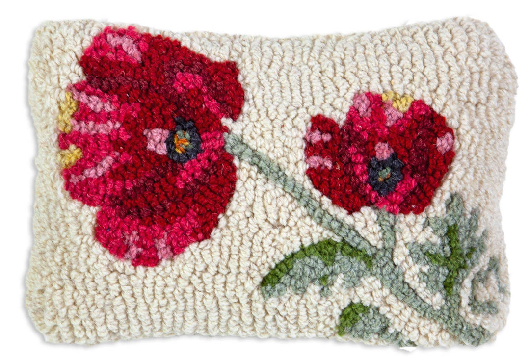 Poppy Wool Hooked Wool Pillow