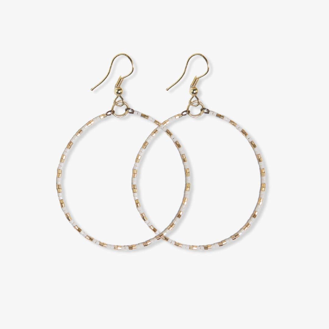 Beaded Hoop Earrings Cream + Gold