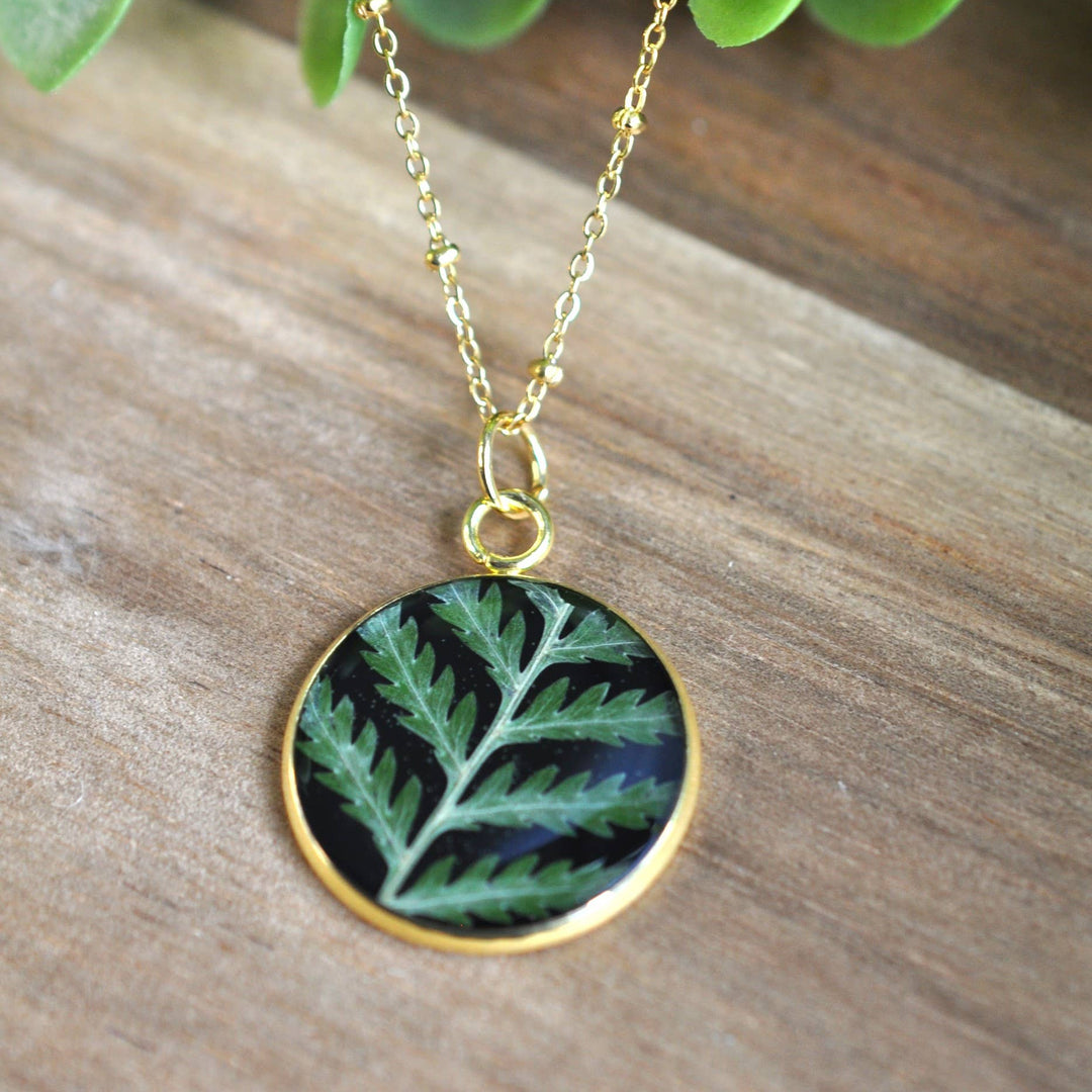 Pressed Fern Gold Circle Necklace