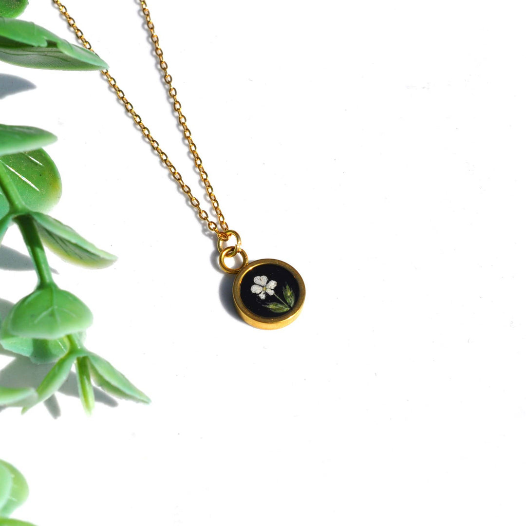Tiny Gold Pressed Flower Necklace