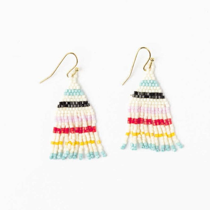Cassie Mini Stripe Fringe Earrings Black Light Blue Lemon