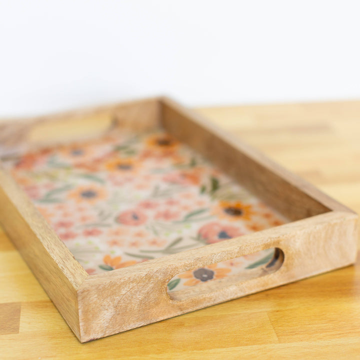 Sunny Poppies Mango Wood Tray