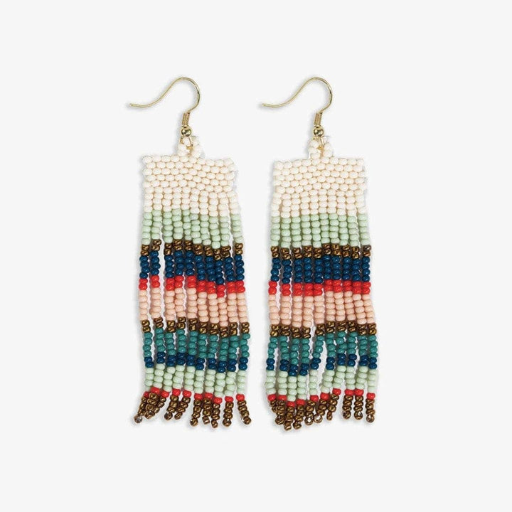 Adaline Beaded Fringe Earrings Teal + Poppy