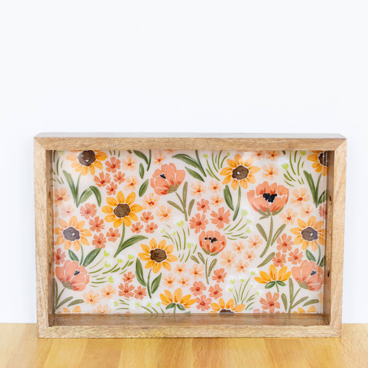 Sunny Poppies Mango Wood Tray