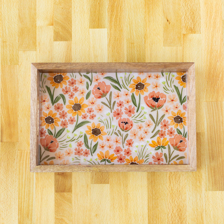 Sunny Poppies Mango Wood Tray