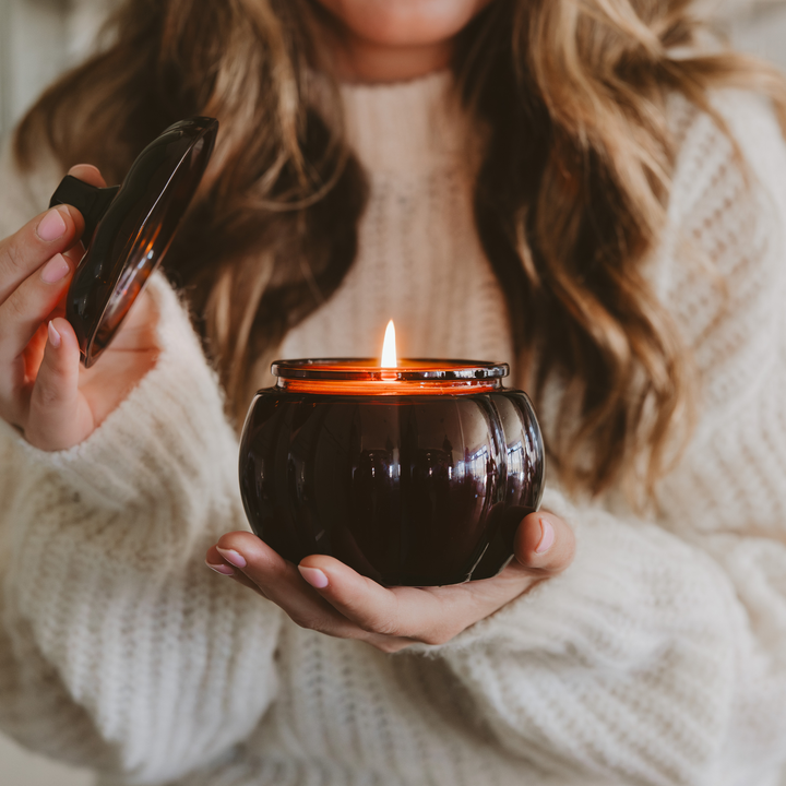 Hello Fall Pumpkin Amber Jar Candle