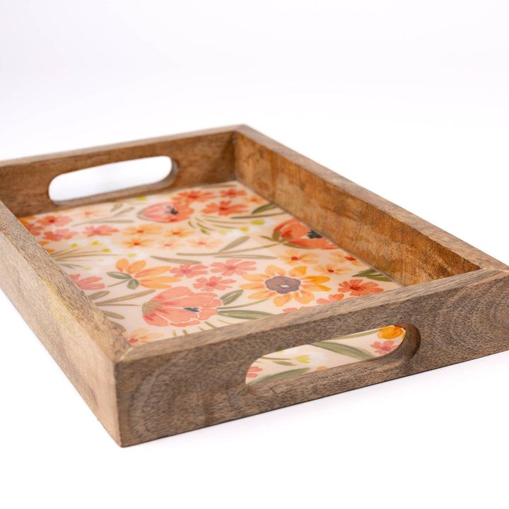 Sunny Poppies Mango Wood Tray