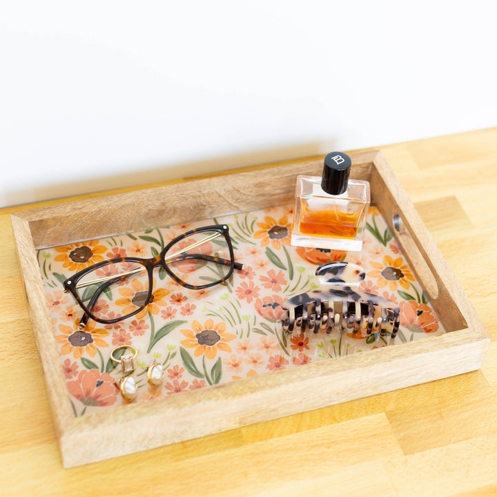 Sunny Poppies Mango Wood Tray