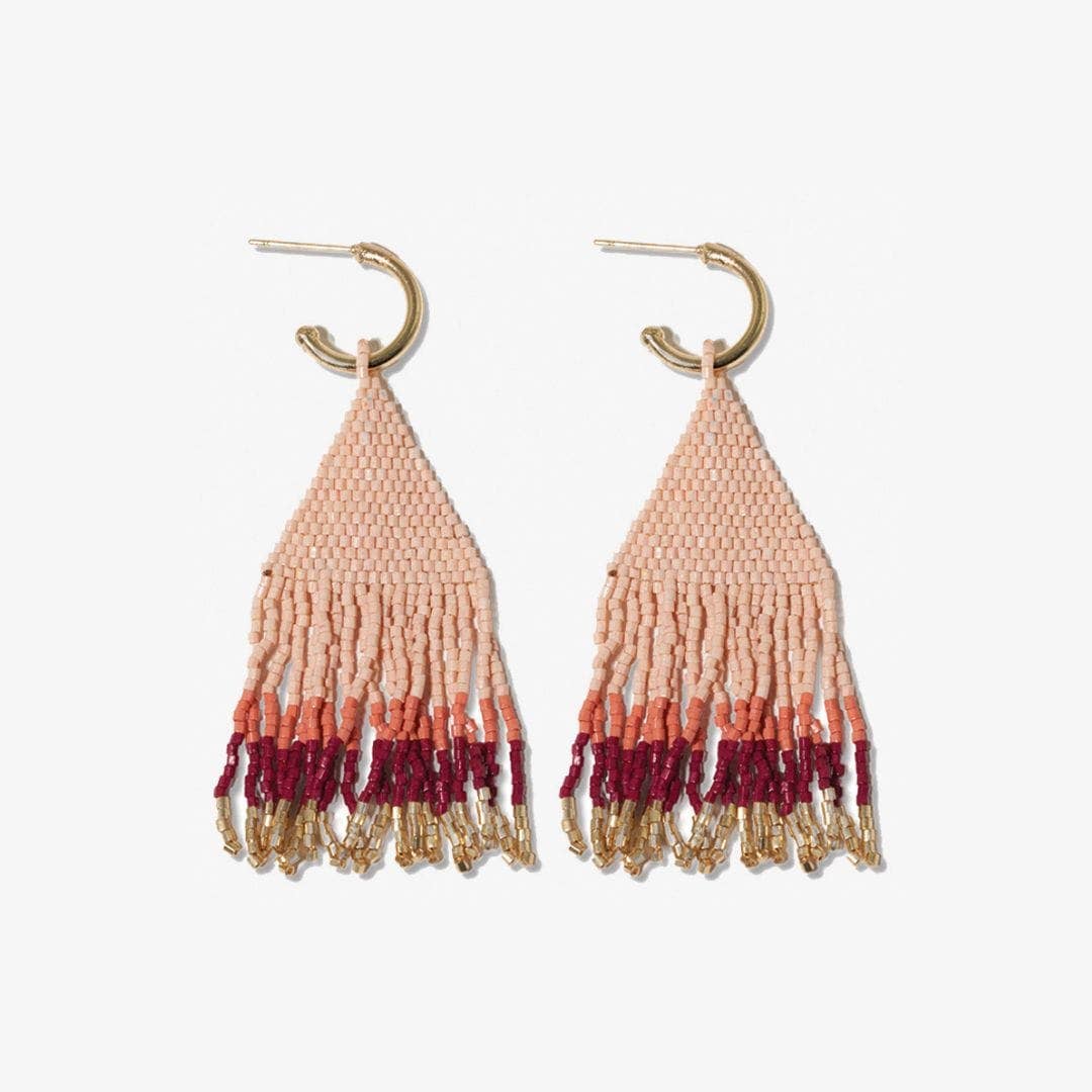 James Mini Gold Hoop Beaded Fringe Earrings Blush