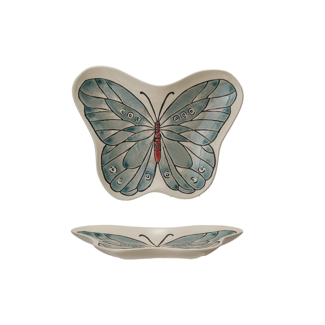 Hand-Painted Stoneware Butterfly Plate