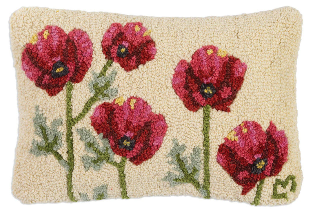 Poppy Profusion Wool Hooked Pillow