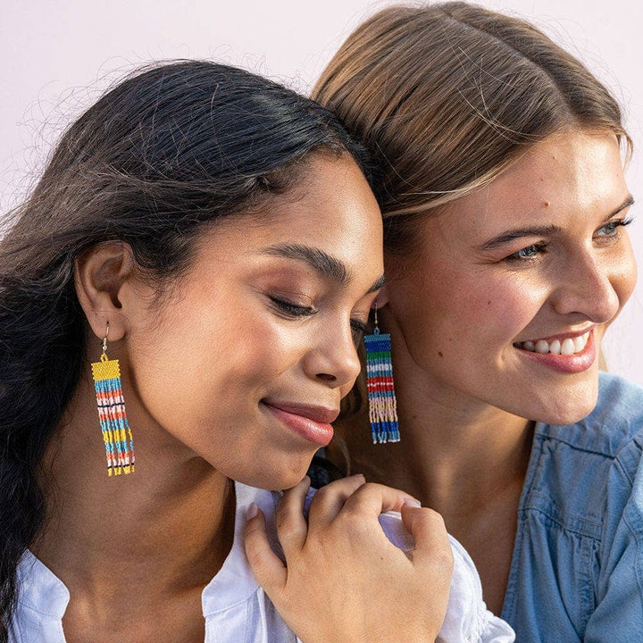 Billie Stripes Beaded Fringe Earrings St. Tropez