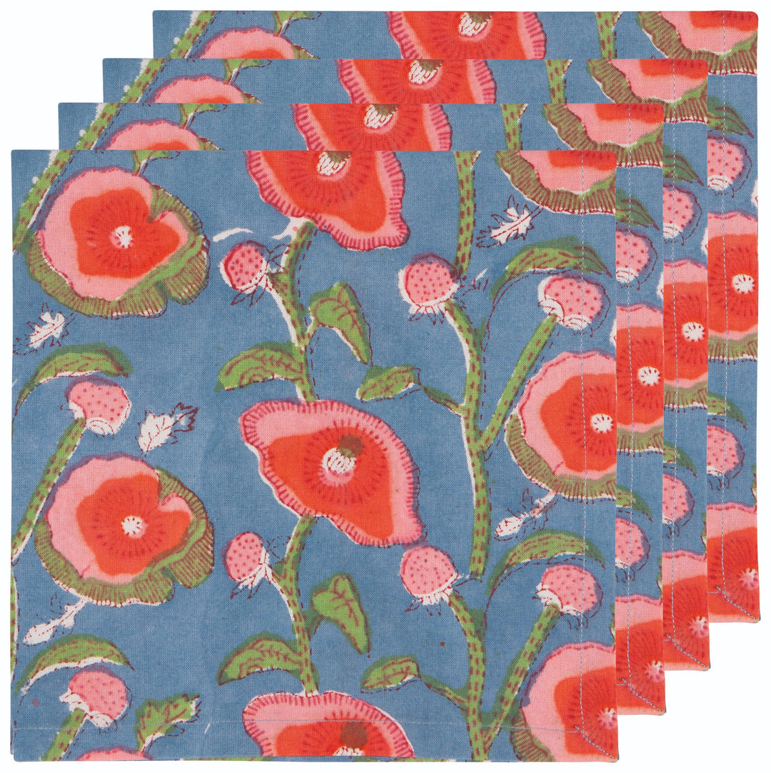 Poppy Block Print Napkins Set of 4 - Merry Piglets
