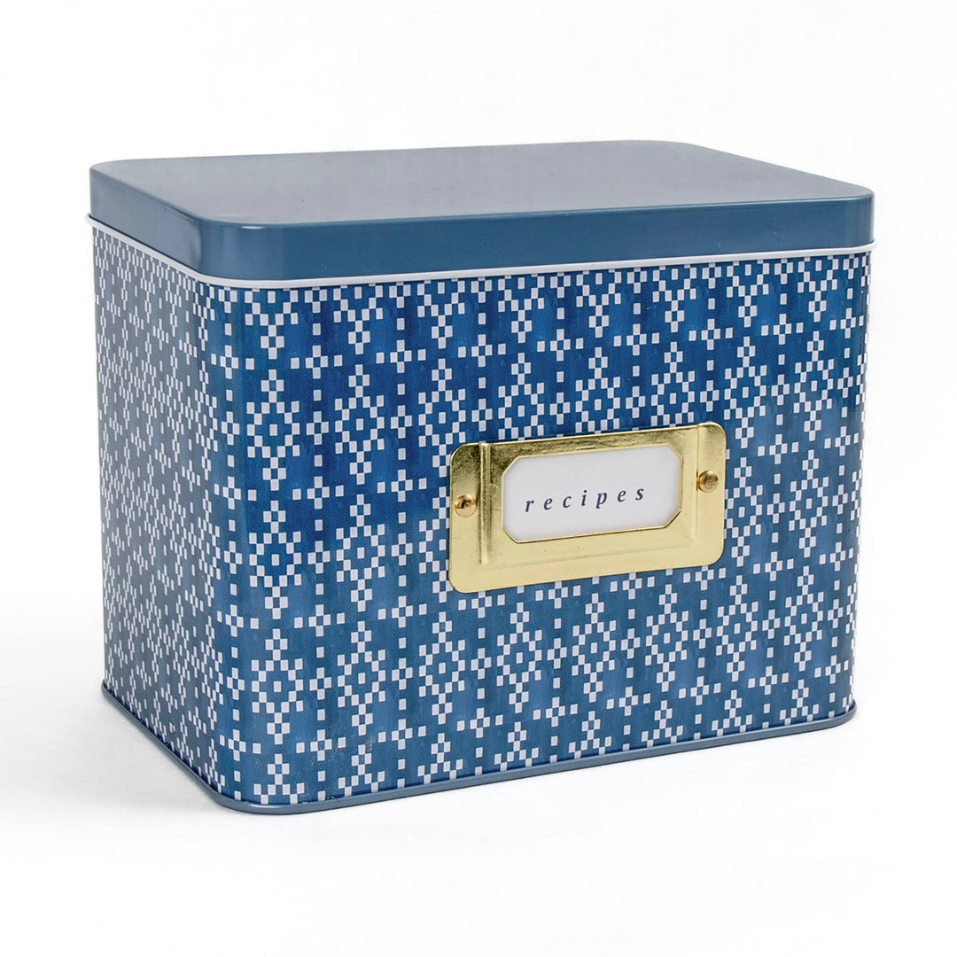 Blue Tin Recipe Box - Merry Piglets