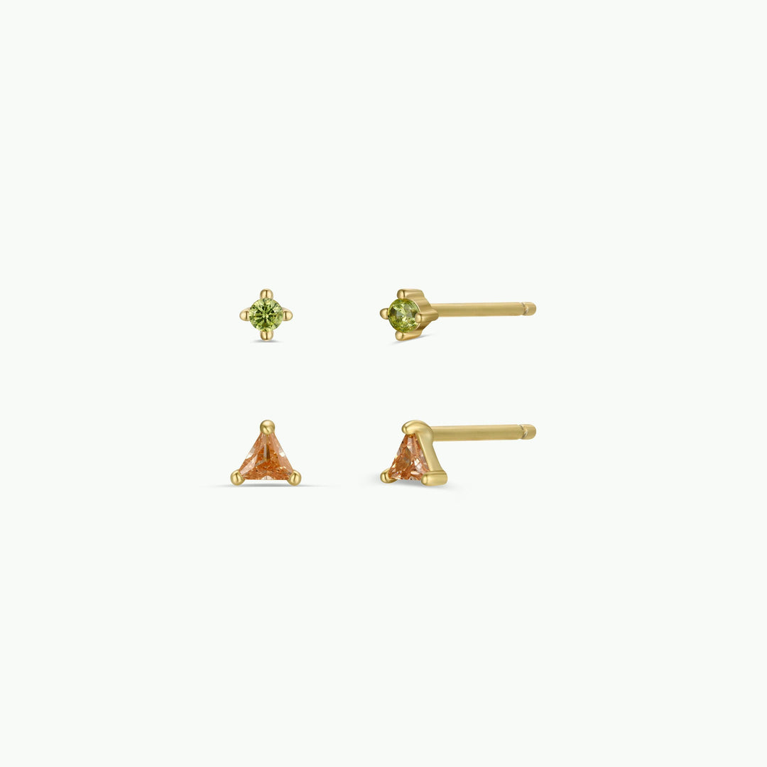 Birthstone Stud Gold Earrings Set