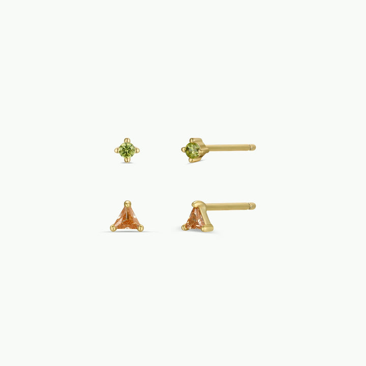 Birthstone Stud Gold Earrings Set