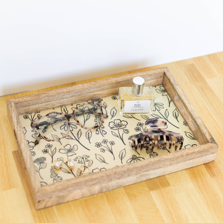 Pressed Floral Mango Wood Tray