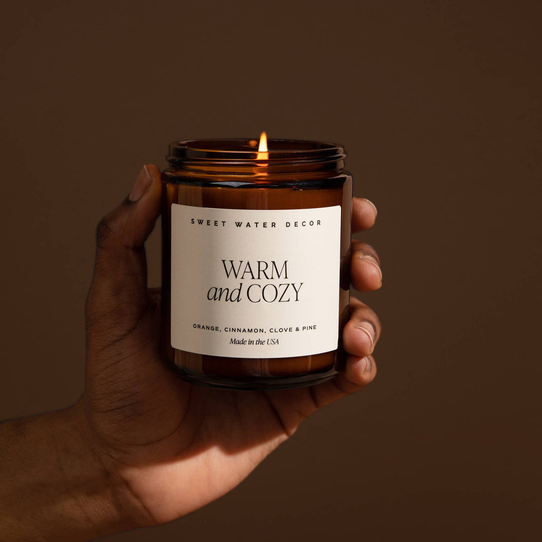 Warm + Cozy 9 oz Soy Candle - Amber Jar