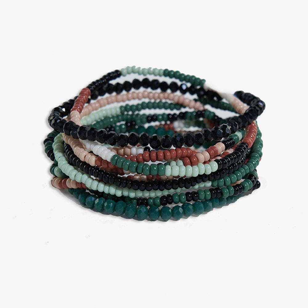 Beaded 10 Strand Stretch Bracelets - Desert