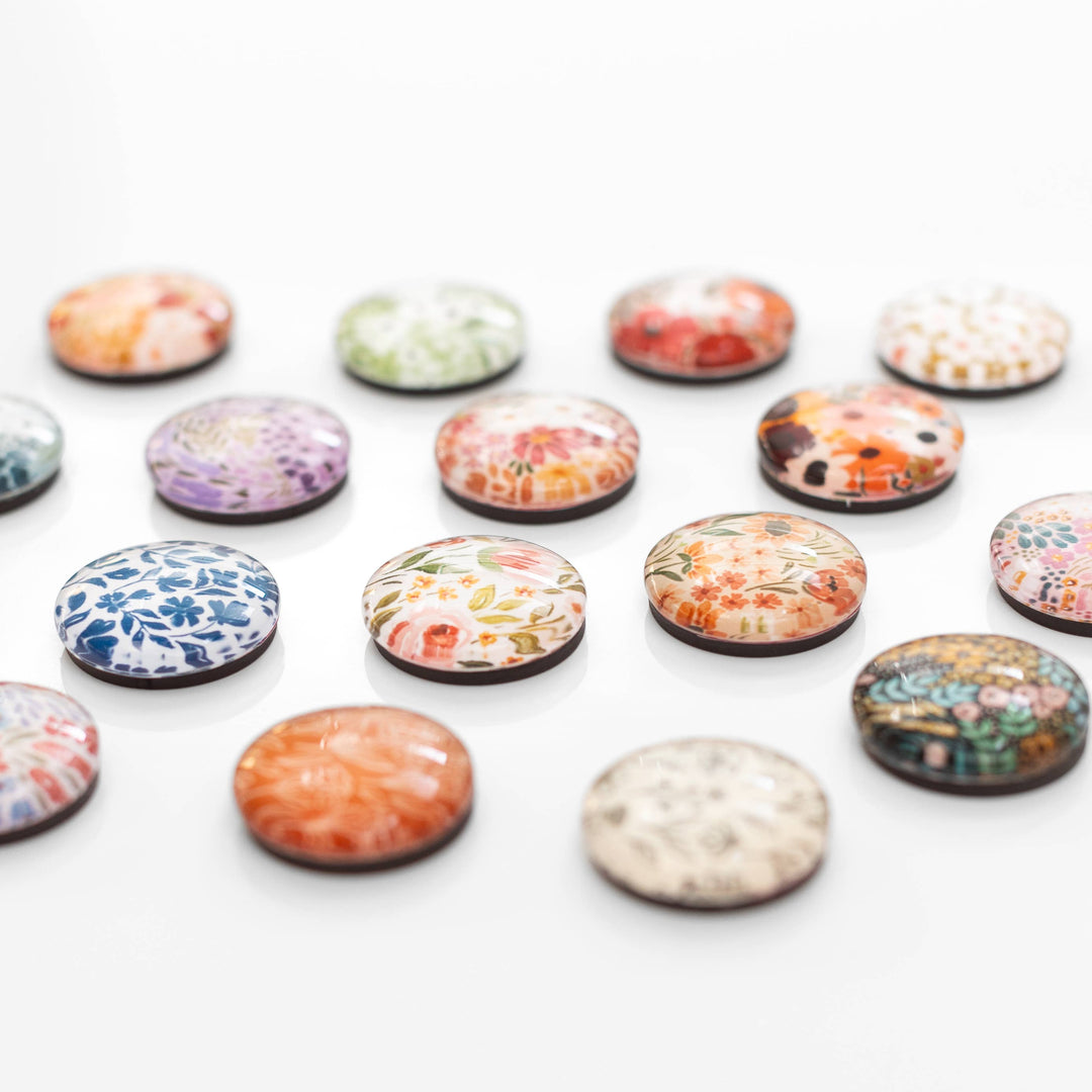 Blue Floral Glass Magnets Set