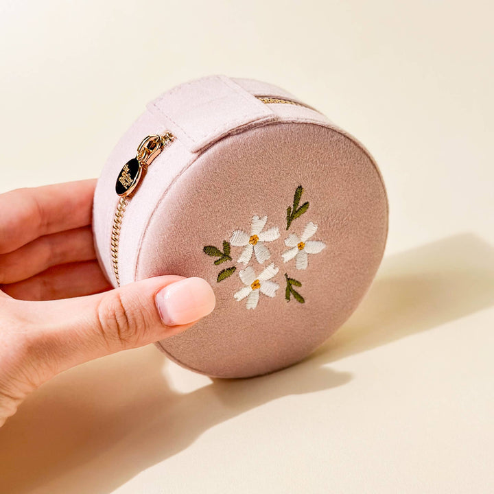 Floral Blush Round Velvet Jewelry Case