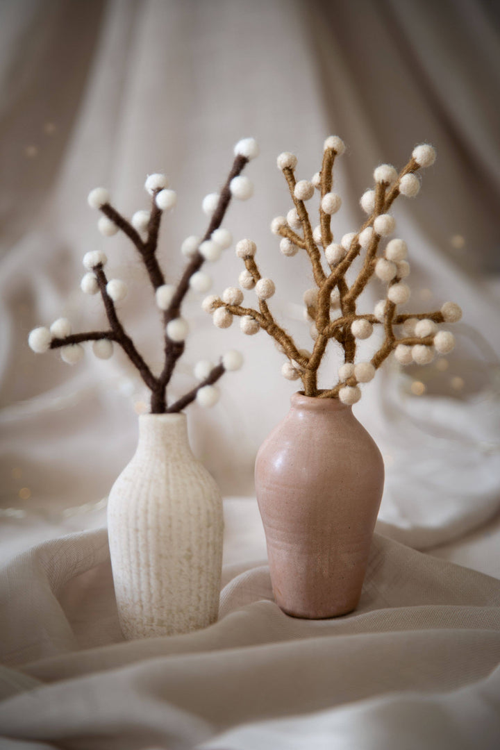 Mini Wool Branch w/ Beige Berries