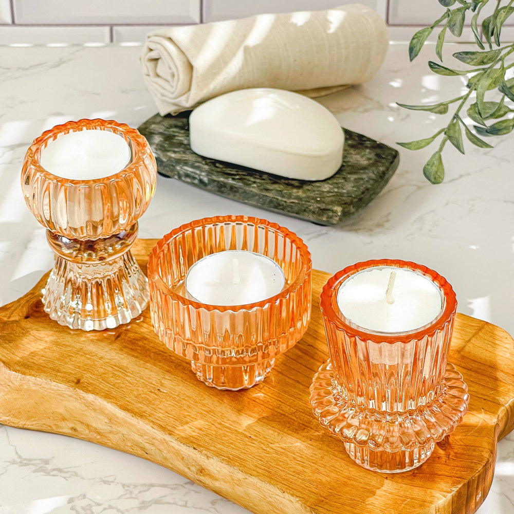 Ribbed Glass Candle Holder Set of 3 - Merry Piglets