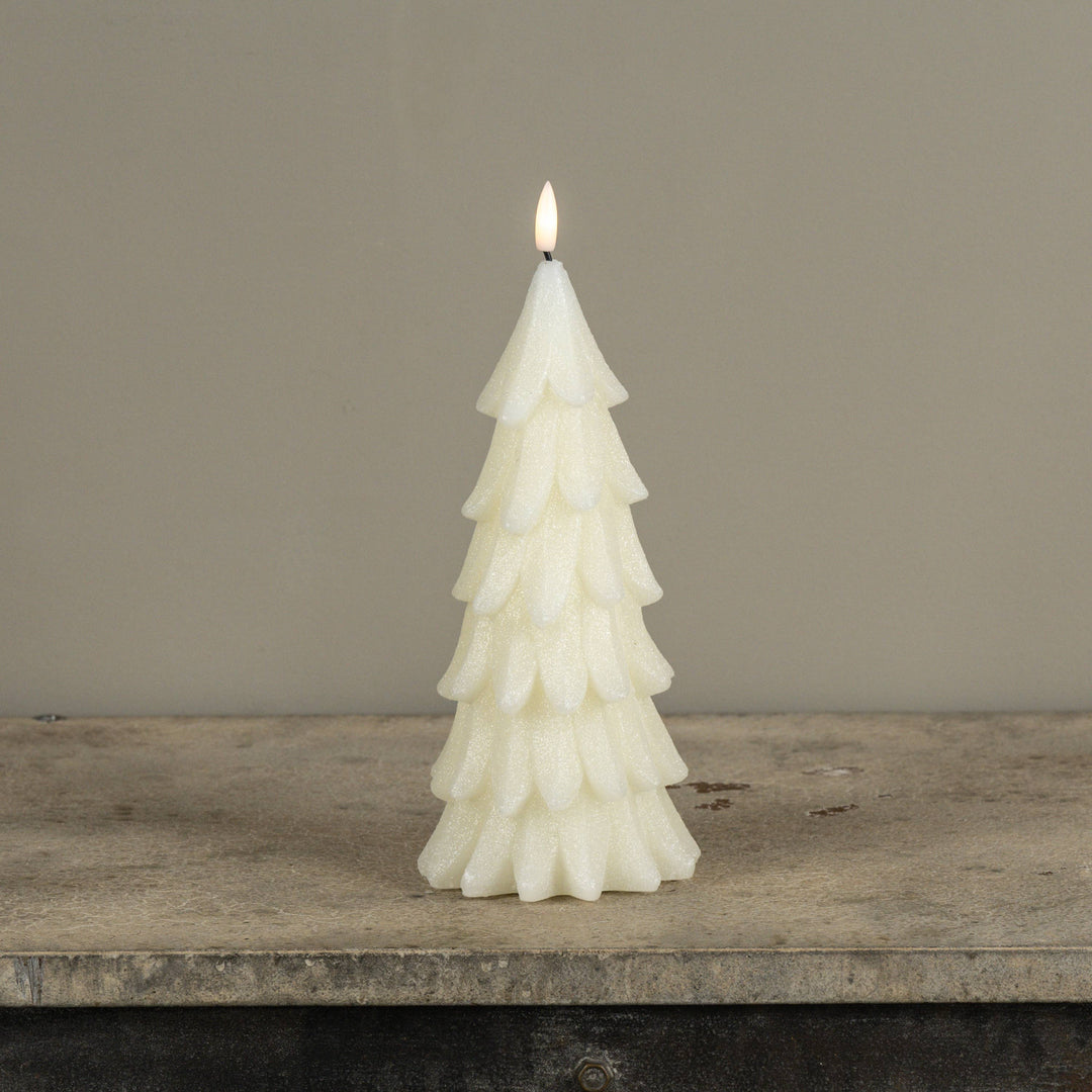 Cream Shimmer 3D Flame Alabaster Pine Tree Candle
