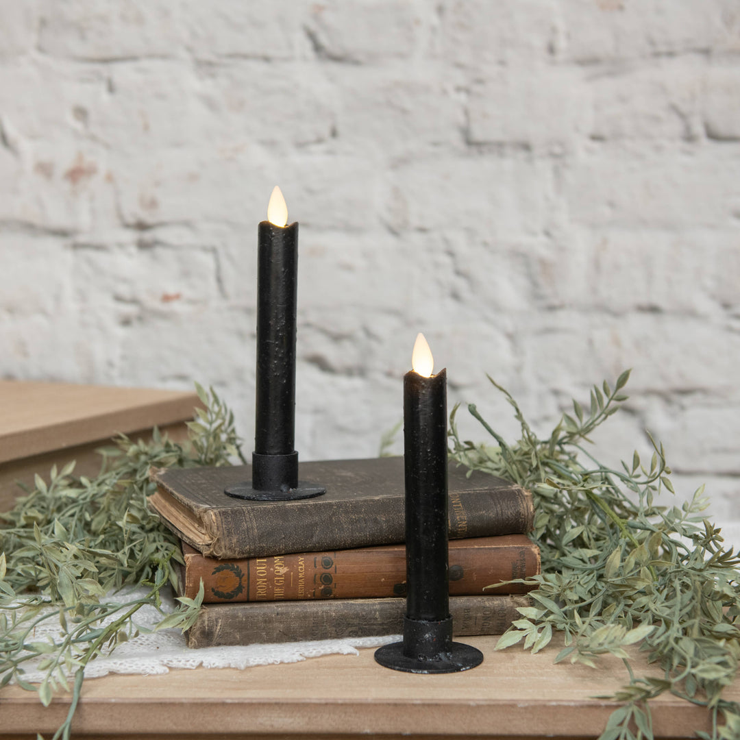 Moving Flame Black Short Taper Candle Set