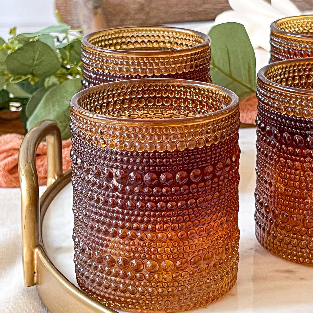 Kate Aspen - 10 oz. Textured Hobnail Beaded Amber Drinking Glasses - 6pcs - Merry Piglets