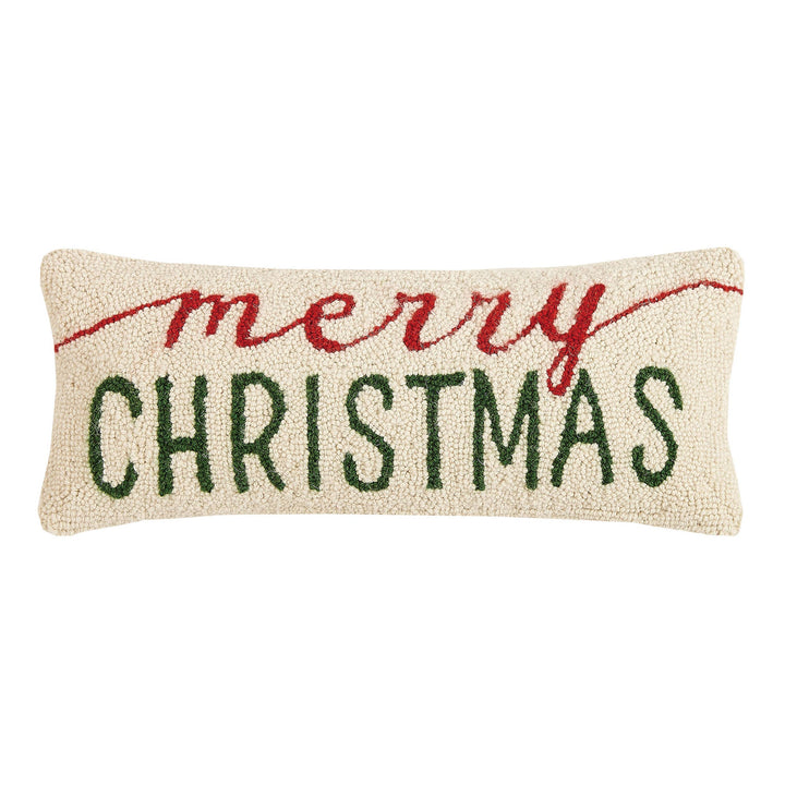 Merry Christmas Wool Hooked Pillow