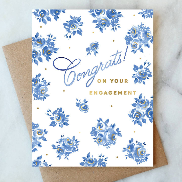 French Blue Engagement Greeting Card - Merry Piglets