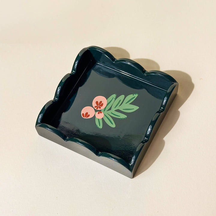 Jolly Sprig Green Scallop Trinket Tray