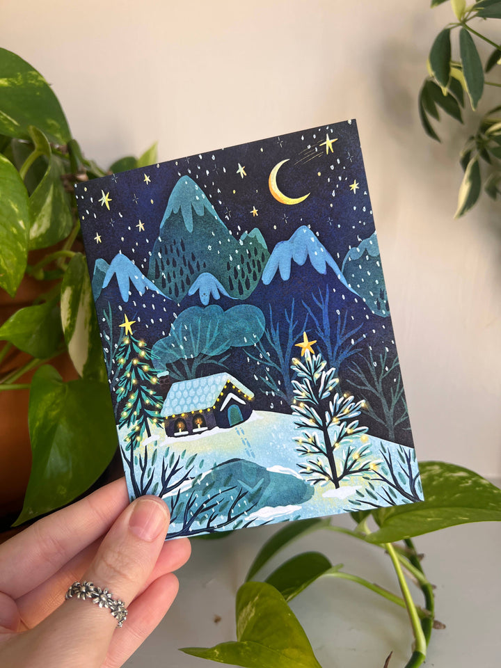Blue Christmas Snowy Greeting Card