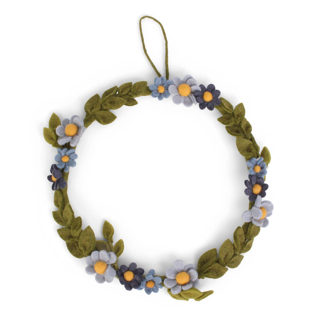 Blue Wool Flower Wreath