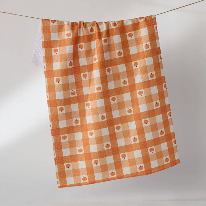 Pumpkin Check Geometry Tea Towel