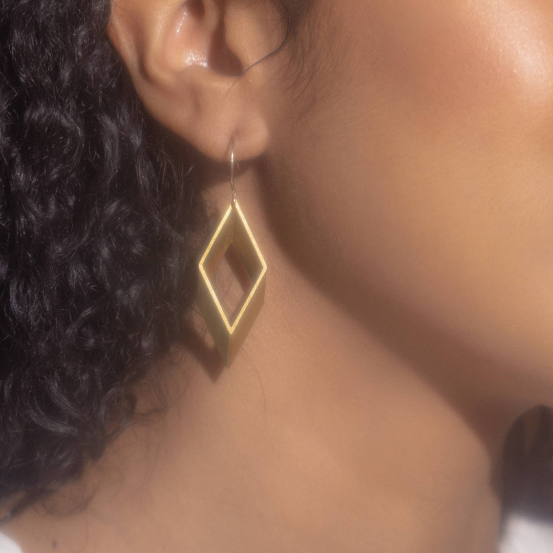 Brass Diamond Dangle Earrings