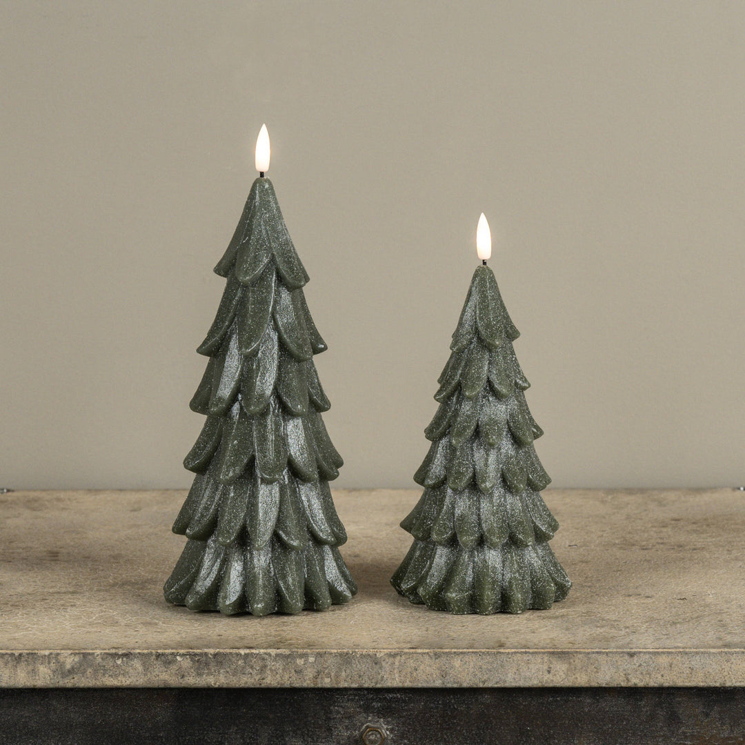 Green Shimmer 3D Flame Alabaster Pine Tree Candle