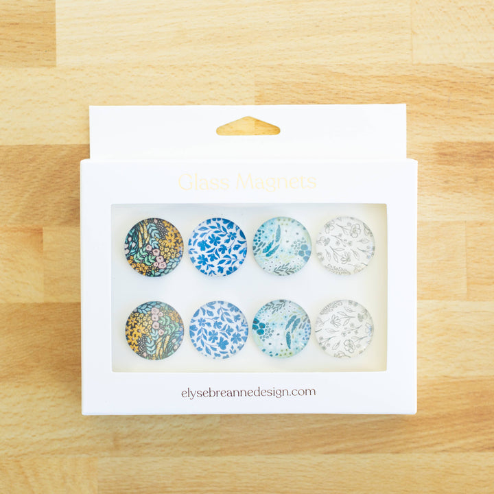 Blue Floral Glass Magnets Set