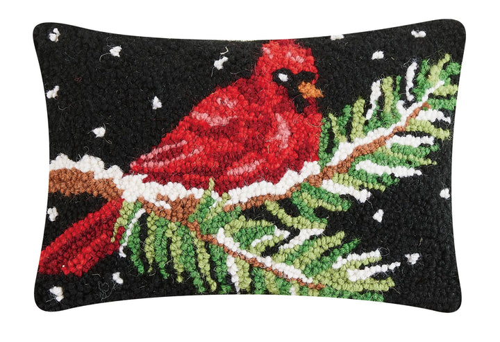 Cardinal On Branch Wool Hooked Pillow